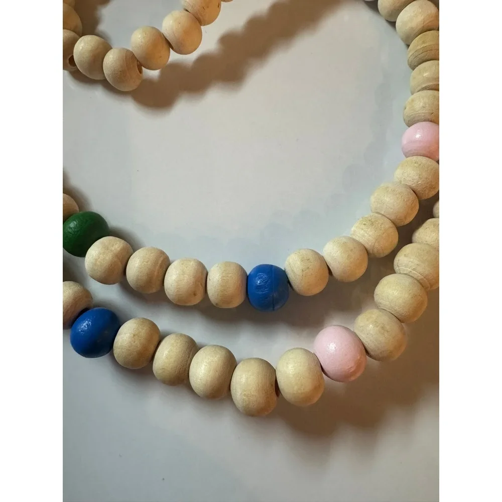 Natural Wood Beaded Lanyard Keychain with Colorful Accents and‎ Tassel Gold Tone